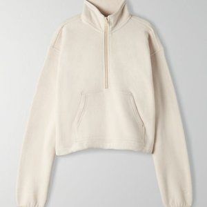 Aritzia TNA Polar 1/2 Zip Sweater - Sand White XXS
